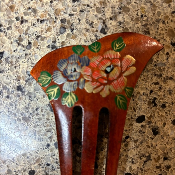 Hand Painted Rose Violet Wood Hair Comb Vintage Accessory Granny Core - Picture 5 of 9